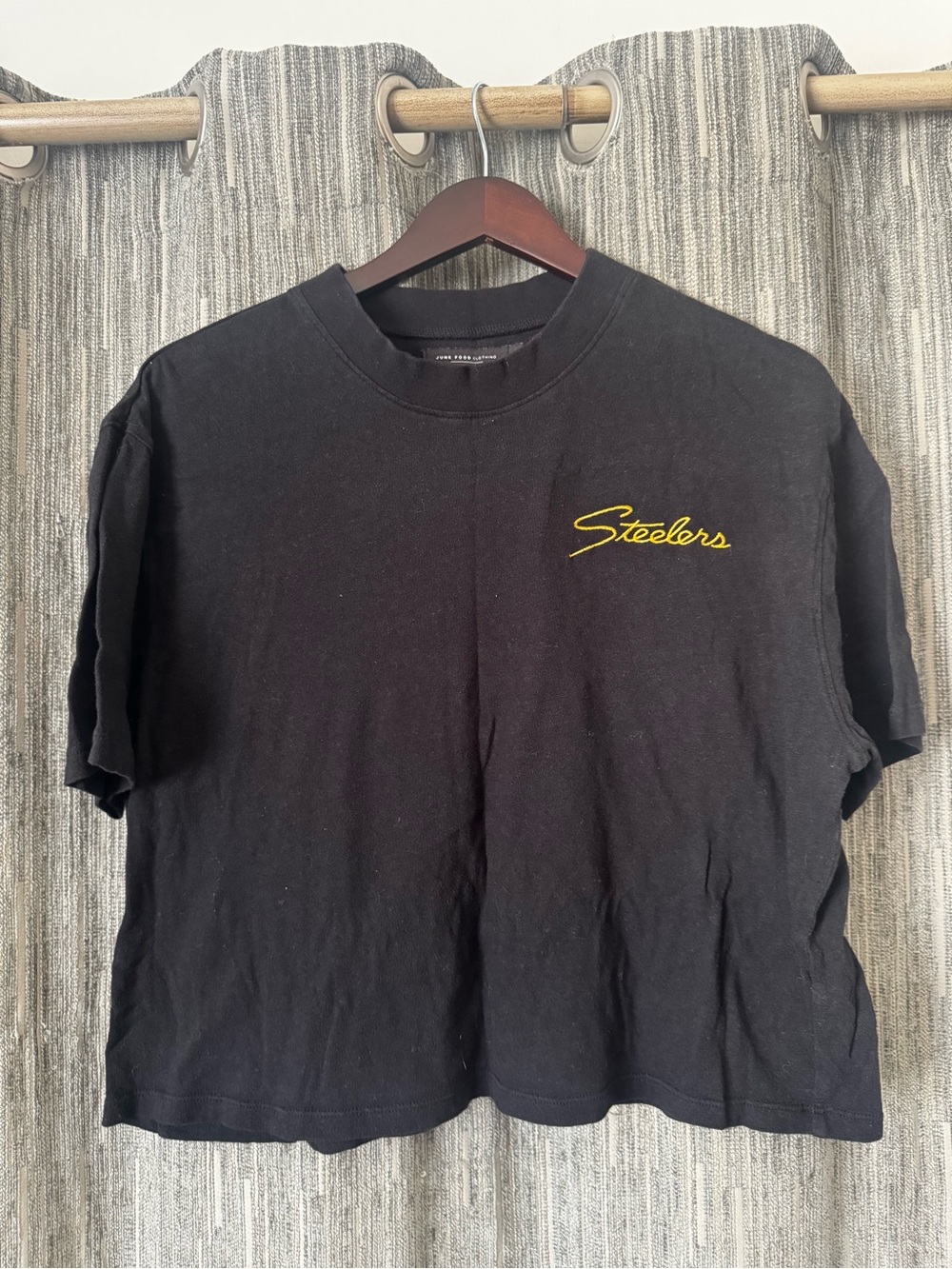 Junk Food Clothing Black Tee with Yellow 'Steelers' Script
